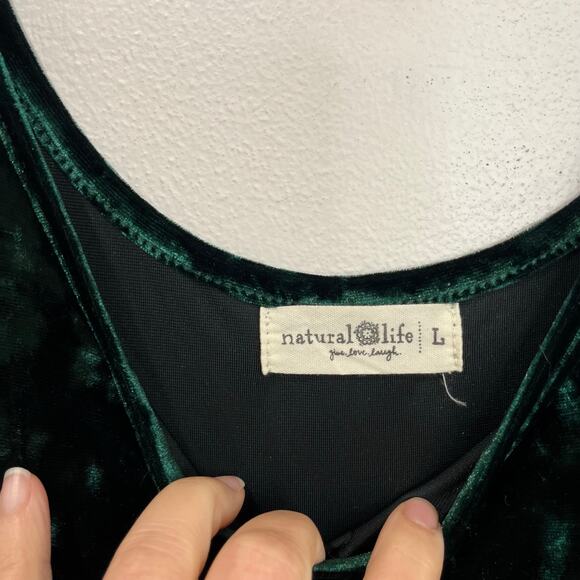 Natural Life Velvet Maxi Dress Size L Green Boho Tiered Tank Holiday Party - Picture 5 of 8